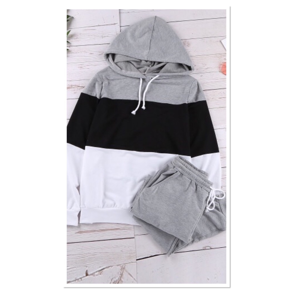 Color block cotton sweatsuit top and bottom - Picture 2 of 5